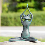 SPI Home Stretching Yoga Frog Garden Sculpture – 15.5" Tall Cast Aluminum Statue with Verdigris Finish for Outdoor Zen Decor
