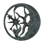 SPI Home Moon and Star Wall Plaque – 26.5" Round Cast Aluminum Celestial Art with Verdigris Finish for Indoor or Outdoor Wall Decor