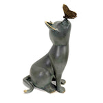 SPI Home Curiosity Garden Sculpture – 13" Cast Aluminum Cat and Butterfly Statue with Verdigris Finish for Whimsical Outdoor Decor