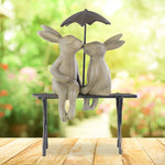 SPI Home Bunny Lovers on Bench – Whimsical Garden Statue, Hand-Painted Cast Aluminum , Romantic Spring Décor, 18.5-Inch Tall