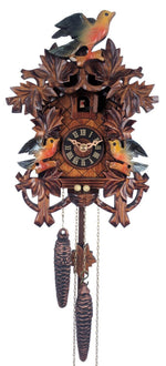 One Day Cuckoo Clock with Eight Leaves – 10.5 in – Three Birds & Nest Light Painted By River City Clocks
