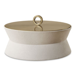 Uttermost 18165 Luxe White Shagreen Round Box with Brushed Brass Lid for Decorative Storage