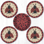 Earth Rugs Ladybug Round Jute Coasters in Basket – Nature-Inspired Set of 4, 5" x 5"