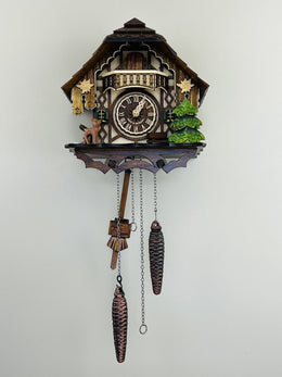 Musical German Cottage Cuckoo Clock 10-Inch with Deer and Water Pump – Quartz Movement