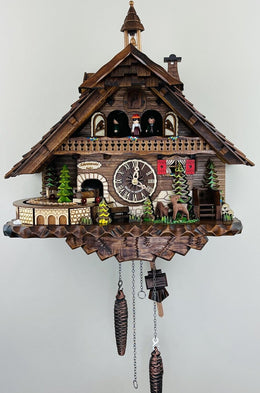 River City Clocks 14-Inch Musical Chalet Cuckoo Clock with Moving Train, Dancers & 12 Melodies