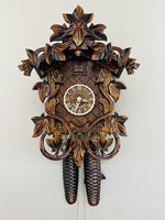 Eight Day Cuckoo Clock With 16 Inch Height Hand-Carved Vines and Leaves By River City Clocks