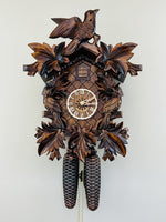 Eight Day Cuckoo Clock – 16 in Height – Three Hand-Carved Birds & Seven Leaves – By River City Clocks
