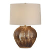 Textured Brown Ceramic Table Lamp 22.5" H with White Linen Shade