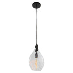 Uttermost Campester Mini Pendant – Matte Black with Clear Watered Glass, Adjustable Cord, 1-Light Ceiling Fixture