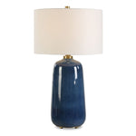 Uttermost Brae Blue Glaze Table Lamp – 31.5"H Ceramic Base with Brass Accents & White Linen Drum Shade