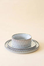 3-Piece Blue Ceramic Dinnerware Set 10" H With Ridged Detailing by Kalalou