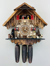 Musical Cuckoo Clock Cottage with Beer Drinker 14 Inch Height and Waterwheel Motion By River City Clocks
