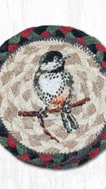 Square coaster with chickadee pattern