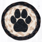 Earth Rugs Dog Paw Print Coaster – 5"x5" Natural Jute Braided Round Rustic Drink Mat for Pet Lovers & Farmhouse Decor