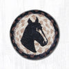 Earth Rugs Horse Portrait Coaster – 5"x5" Round Natural Jute Hand-Stenciled Rustic Drink Mat