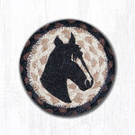 Earth Rugs Horse Portrait Coaster – 5"x5" Round Natural Jute Hand-Stenciled Rustic Drink Mat