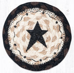 Earth Rugs Primitive Star Black Coaster – 5"x5" Round Braided Natural Jute – Hand-Stenciled Rustic Farmhouse Accent