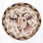 Earth Rugs Nanny Goat Printed Coaster – Farmhouse Braided Jute, Rustic Farm Animal Art, 5"x5"