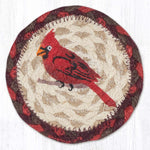 Earth Rugs Cardinal Printed Coaster – Red Songbird on Braided Jute, Rustic Winter Accent, 5"x5"