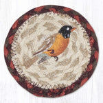 Earth Rugs Robin Printed Coaster – 5"x5" Braided Jute, Rustic Bird-Themed Square Table Accent