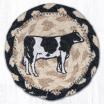 Earth Rugs Cow Printed Coaster – 5"x5" Braided Jute, Farmhouse Country Table Accent with Rustic Charm
