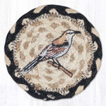 Earth Rugs Mockingbird Printed Coaster – 5"x5" Braided Jute, Nature-Inspired Rustic Bird Table Accent