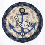 Earth Rugs Coastal Pelican on Anchor Printed Coaster – 5"x5" Braided Jute, Nautical Beach House Accent