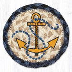 Earth Rugs Nautical Anchor Printed Coaster – 5"x5" Braided Jute, Coastal Blue Decor Accent