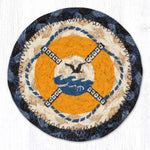 Earth Rugs Nautical Lifebuoy Printed Coaster – 5"x5" Jute Square, Coastal Red & Navy Decor Table Accent