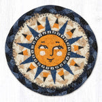Earth Rugs Nautical Sun Printed Coaster – 5"x5" Braided Jute Square, Coastal Yellow Accent
