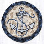 Earth Rugs Nautical White Anchor Printed Coaster – 5"x5" Braided Jute Square, Coastal Neutral Decor