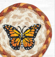 Rustic Nature Coaster – Hand-Printed Monarch on Natural Braided Jute