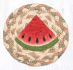 Earth Rugs Watermelon Printed Coaster – 5"x5" Braided Jute Square, Summer Fruit Kitchen Accent