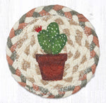 Earth Rugs Cacti 1 Printed Coaster – 5"x5" Braided Jute Square, Southwestern Succulent Accent