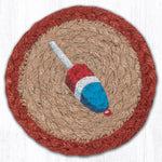 Earth Rugs Red White Blue Buoy Printed Coaster – 5"x5" Hand-Stenciled Nautical Jute, Coastal Decor Accent
