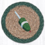 Earth Rugs Green Buoy Printed Coaster – 5"x5" Round Jute, Hand-Stenciled Nautical Accent for Coastal Decor