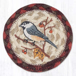 Earth Rugs Wildlife Chickadee Printed Coaster – 5"x5" Jute Round, Hand-Stenciled Rustic Bird Table Accent