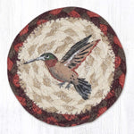 Earth Rugs Wildlife Hummingbird Printed Coaster – 5"x5" Round Jute, Hand-Stenciled Rustic Nature Table Mat