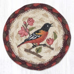 Earth Rugs Wildlife Oriole Printed Coaster – 5"x5" Round Jute, Hand-Stenciled Rustic Bird Decor for Tabletops