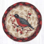 Earth Rugs Wildlife Robin Round Coaster – Natural Jute, Rustic Bird Print, 5"x5"