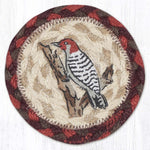 Earth Rugs Wildlife Woodpecker Round Coaster – Braided Natural Jute, Rustic Bird Design, 5"x5"