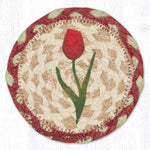 Earth Rugs Tulips Round Coaster – Braided Jute, Spring Floral Print Accent, 5"x5"