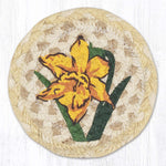 Earth Rugs Daffodil Round Coaster – Braided Jute, Spring Floral Decor, 5"x5"