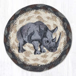 Earth Rugs Rhino Printed Coaster – 5"x5" Round Braided Jute Coaster with Wildlife Art