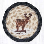 Earth Rugs Stag Printed Coaster – 5"x5" Round Braided Jute Coaster with Deer Design