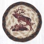 Earth Rugs Jumping Elk Round Braided Coaster – 5"x5" Rustic Jute Accent with Wildlife Print
