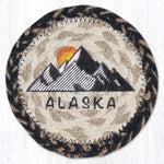 Earth Rugs Alaska Round Braided Coaster – 5"x5" Rustic Jute Accent with Printed Mountain & Wildlife Scene
