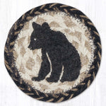 Earth Rugs Bear Cub Silhouette Round Coaster – 5"x5" Rustic Braided Jute Table Accent with Wildlife Print