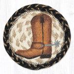 Earth Rugs Cowboy Boot Round Coaster – 5"x5" Western Braided Jute Accent with Rustic Boot Print Design