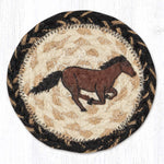 Earth Rugs Galloping Horse Round Coaster – 5"x5" Rustic Braided Jute Accent with Western Equine Print